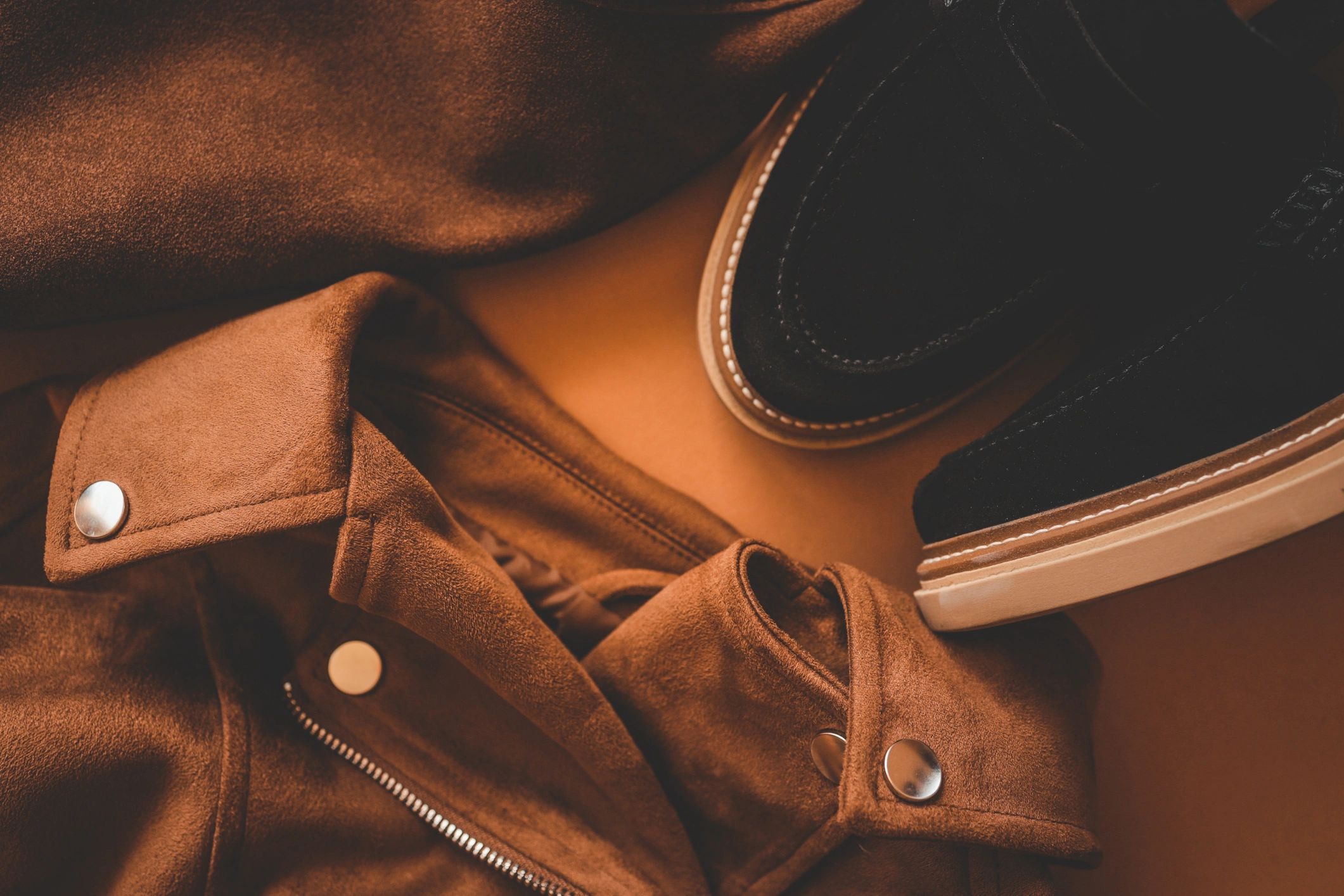 Autumn fashion outfit flat lay with jacket and shoes